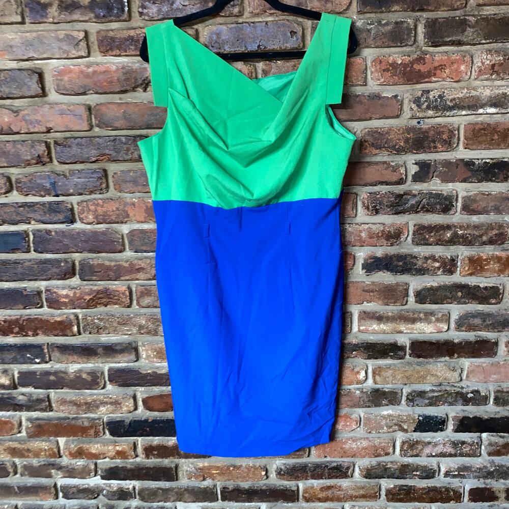 Alyx Limited Green Blue Color Block Cowl Neck Sleeveless Dress.